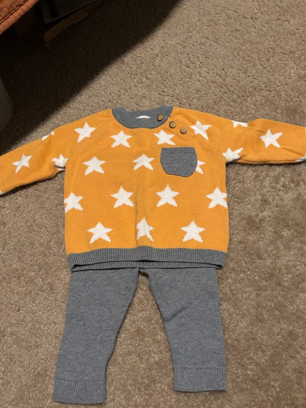 Cat & Jack Orange and Gray Star Knit Sweater Set